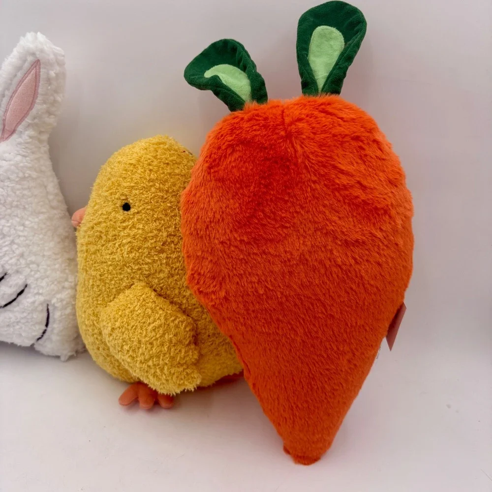 Easter Plush Set Bunny Chick Carrot‎ White Yellow Orange Spring Decor 3 Piece